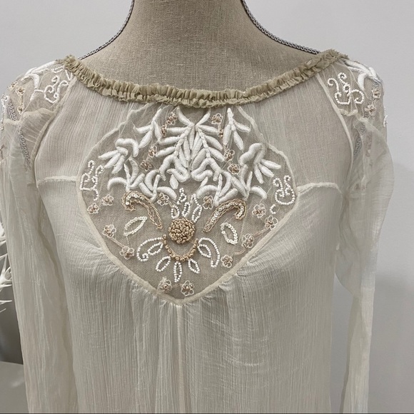 Free People Beaded Lace Shift Dress Cream Regal Princess Core Sz S Bridgerton - Picture 2 of 16